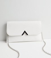 New Look White Leather-Look Chain Strap Clutch Bag